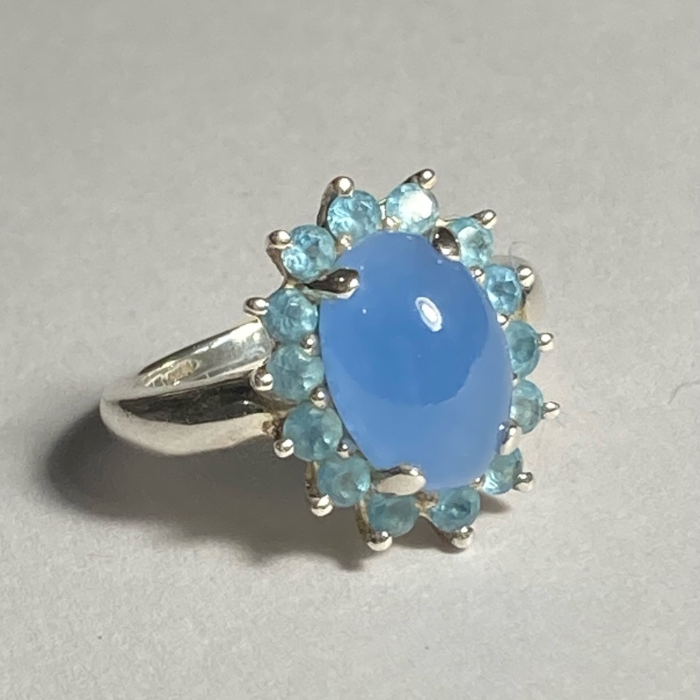 Michelle Albala Blue Chalcedony Sterling Silver Halo Ring